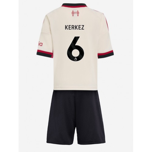 Stroje piłkarskie Liverpool Milos Kerkez #6 Koszulka Wyjazdowej dla dzieci 2025-26 Krótki Rękaw (+ szorty)